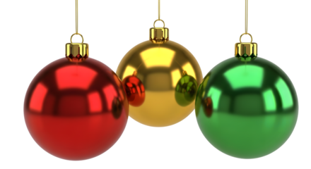 Red Gold and Green Christmas Ornaments Hanging whisk graphic isolated on a transparent background