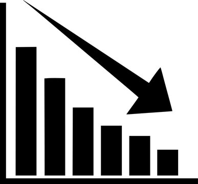 Declining graph with bars and arrow showing decrease silhouette
