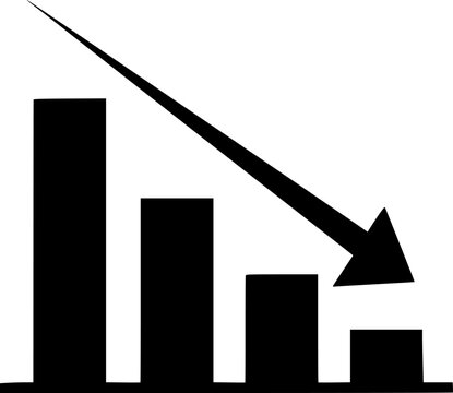 Declining graph with bars and arrow showing decrease silhouette
