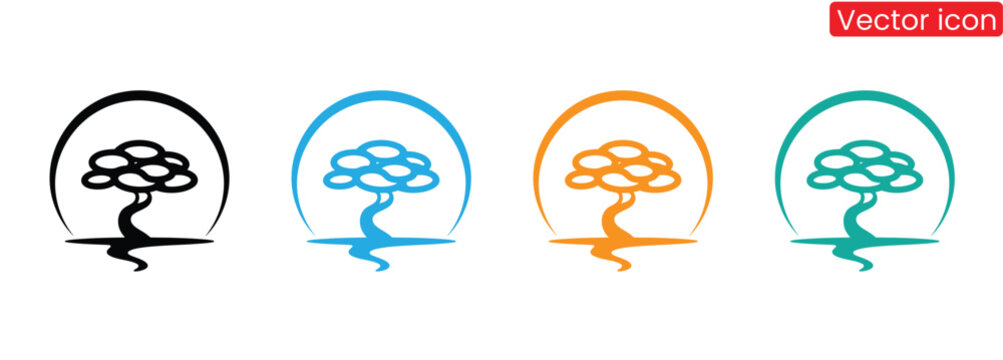 Zen bonsai tree collection with minimalist design for peaceful concepts,Set of Christmas tree vector on white background. Black color tree vector on whit background.