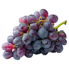 Closeup of fresh red grapes with water droplets  on white background.