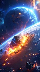Planetary impact; destruction, fire, cosmic collision