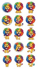 Playful Lions with Colorful Manes Expressing Joy and Personality