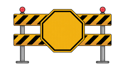 Caution barrier graphic with blank sign for safety message