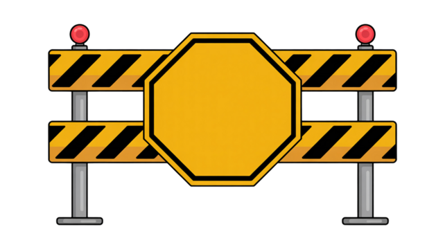 Caution barrier graphic with blank sign for safety message