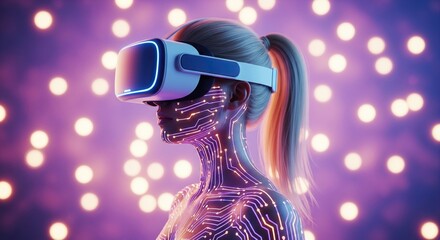 Immerse yourself in virtual reality with a modern VR headset and vibrant circuits, exploring the future of tech and gaming in a digital world today