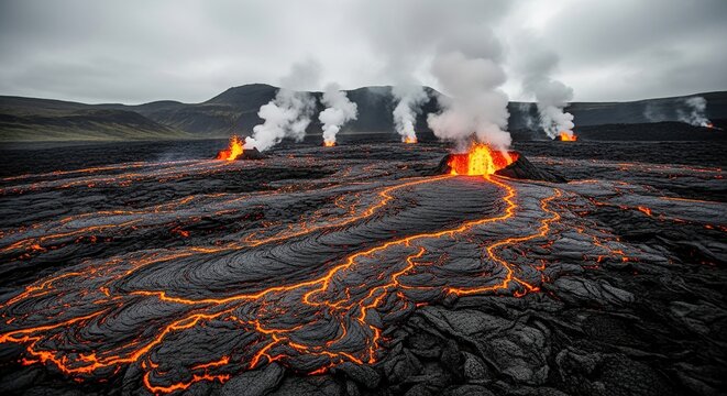 Witness the raw power of nature's fury with stunning lava flows and volcanic eruptions, a dynamic landscape showcasing earth's immense geothermal energy