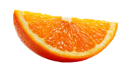 A vibrant orange slice, showcasing its juicy texture  on white background.