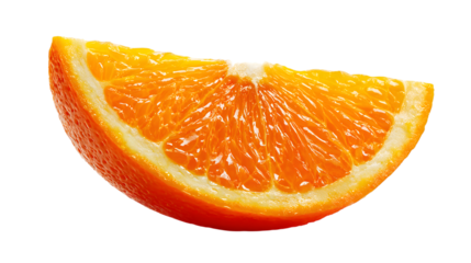 A vibrant orange slice, showcasing its juicy texture  on white background.