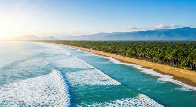 Discover paradise with this breathtaking aerial view of a tropical beach, perfect for travel, tourism, or relaxation campaigns in vibrant, sunny destinations