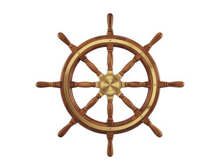 Wooden ship wheel isolated on transparent background, a symbol of navigation