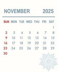 Autumn-themed November Calendar with Falling Leaf Illustrations