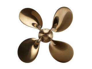 Shiny fourbladed brass boat propeller isolated on transparent background