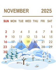Autumn-themed November Calendar with Falling Leaf Illustrations
