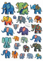 Whimsical Elephants Adorned with Bright Patterns and Colors