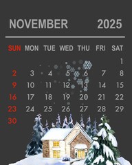 Autumn-themed November Calendar with Falling Leaf Illustrations