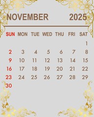 Autumn-themed November Calendar with Falling Leaf Illustrations