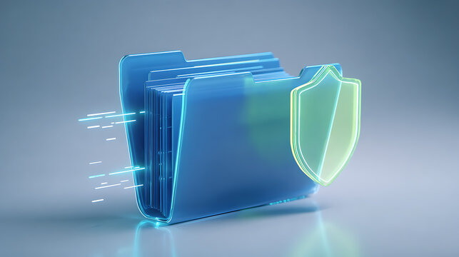 Data protection with a secure digital file folder ensuring confidentiality, representing modern cybersecurity and information safety for your business needs