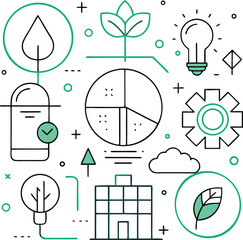 Green Energy and Sustainability Icons on Black Background