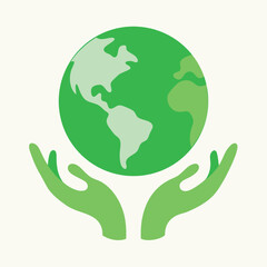 Green Hands Holding Earth Globe Icon On Light Background Keywords: hands, holding, earth, globe