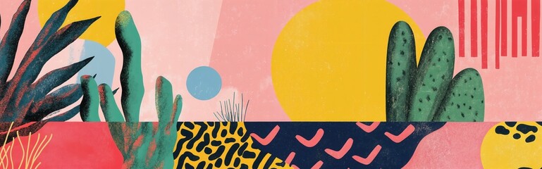 Abstract botanical illustration with a vibrant color palette, perfect for modern design and decor