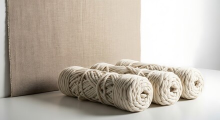 Rolls of cotton rope and cardboard for macrame craft.