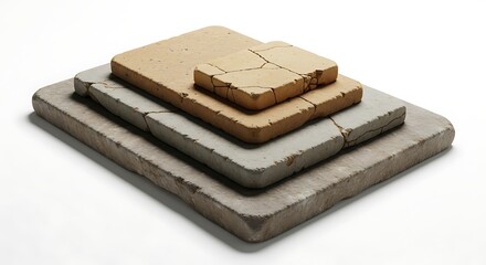 Stack of Square Concrete Pavers in Varying Sizes and Colors.
