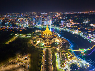 Panorama view of Sarawak Kuching city waterfront, Sarawak East Malaysia.
