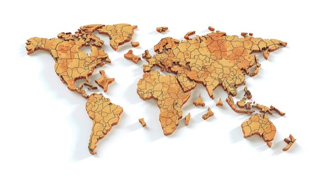 World map depicting continents as cracked terrain due to drought and climate change effects
