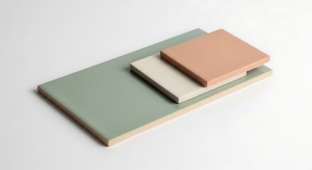 Three Pastel Colored Tiles Stacked on White Background.