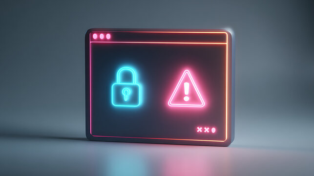 Cybersecurity alert with glowing lock and warning icons, signaling data protection risks and digital security threats in a modern, vibrant design