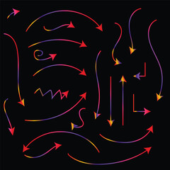 Vector Curve Line Arrows. Swirl Gradient Abstract Pointers Design. Hand Drawn Color Arrows