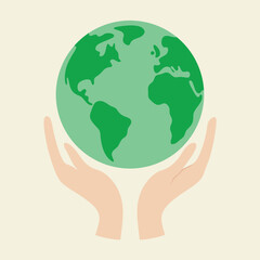 Hands Cupping Green Planet Earth Illustration holding