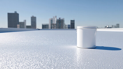 Blank White Paint Can Mockup on City Rooftop Surface, Generative AI