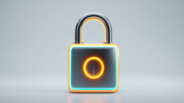 Secure your digital world with this modern glowing padlock, ideal for cybersecurity campaigns, data protection visuals, and promoting online safety initiatives
