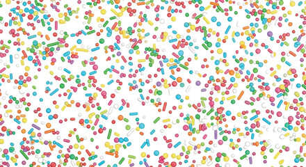 Obraz premium Bright Colorful Sprinkles on White Backdrop Fun Dots, Rods, and Tiny Confetti