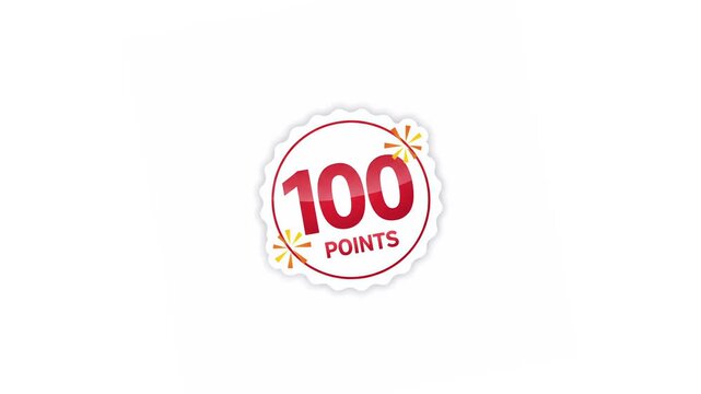 Vector illustration of a one hundred points reward sticker, a vibrant red badge icon for gaming achievements and loyalty program success
