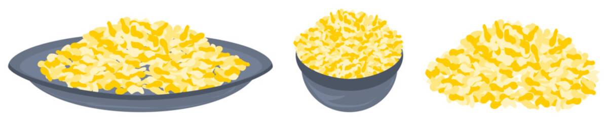 Vector colorful isolated food items on a white background including pasta and cheese