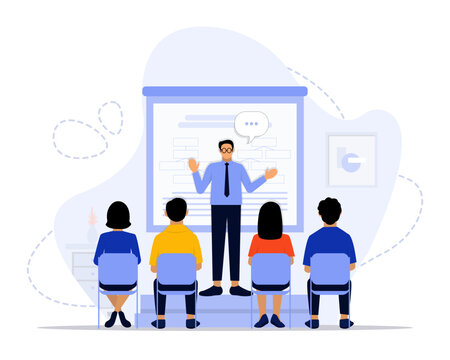 Seminar concept illustration. Suitable for landing page, ui, web, App intro card, editorial, flyer, and banner.