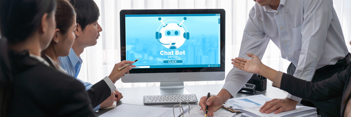 Business intelligence and data analysis concept. Analyst team working on financial data analysis dashboard on laptop screen as marketing indication for effective business strategic planning. Insight
