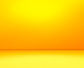 Yellow background wall gradient orange color studio room solid podium with shadow leaf on floor, backdrop summer tropical autumn season, stage template platform for presentation product promotion