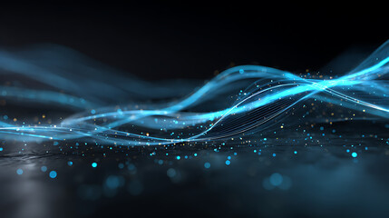 Dynamic abstract technology background with flowing light trails and glowing particles, perfect for modern designs and innovation