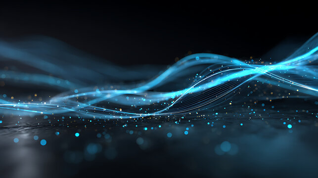 Dynamic abstract technology background with flowing light trails and glowing particles, perfect for modern designs and innovation