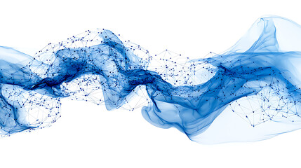 Dynamic blue digital network flowing with elegant fabric-like forms, perfect for technology, data, and abstract concept designs, delivering a professional aesthetic.