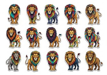 Bold and Colorful Lion Illustrations with Unique Expressions