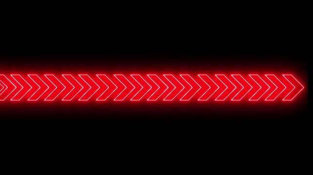 A glowing neon pattern of multiple chevron arrows pointing to the right, aligned in a horizontal row. The arrows have a bright orange-gold neon glow on a dark background,