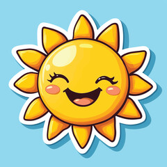 Happy Sun Sticker Cartoon Illustration, Yellow, Cute, Smiling Face, Art, Summer. Sticker design, summer icon Summer   , vector style simple color