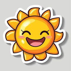 Happy Sun Sticker Cartoon Illustration, Yellow, Cute, Smiling Face, Art, Summer. Sticker design, summer icon Summer   , vector style simple color
