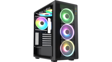 Vibrant RGB gaming PC case with modern design and powerful cooling