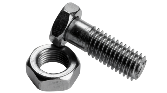 Industrial metal bolt and nut fasteners for construction and repair